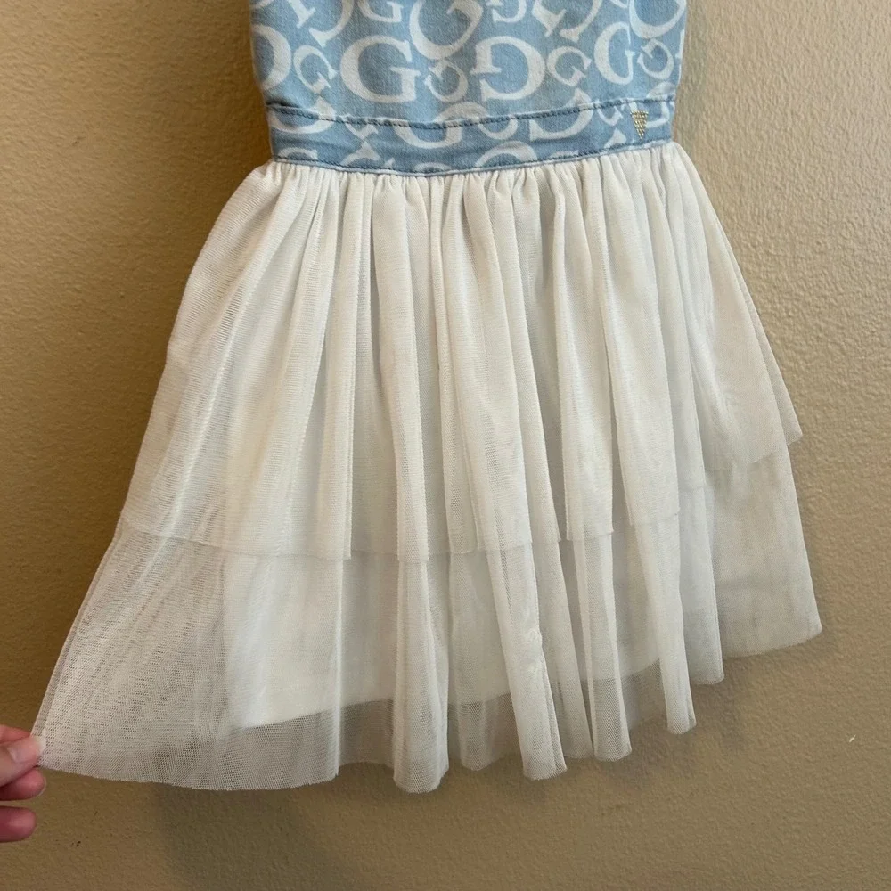 Guess Kids Toddler Dress Denim Tulle Tutu Bow Childs Small Size 4